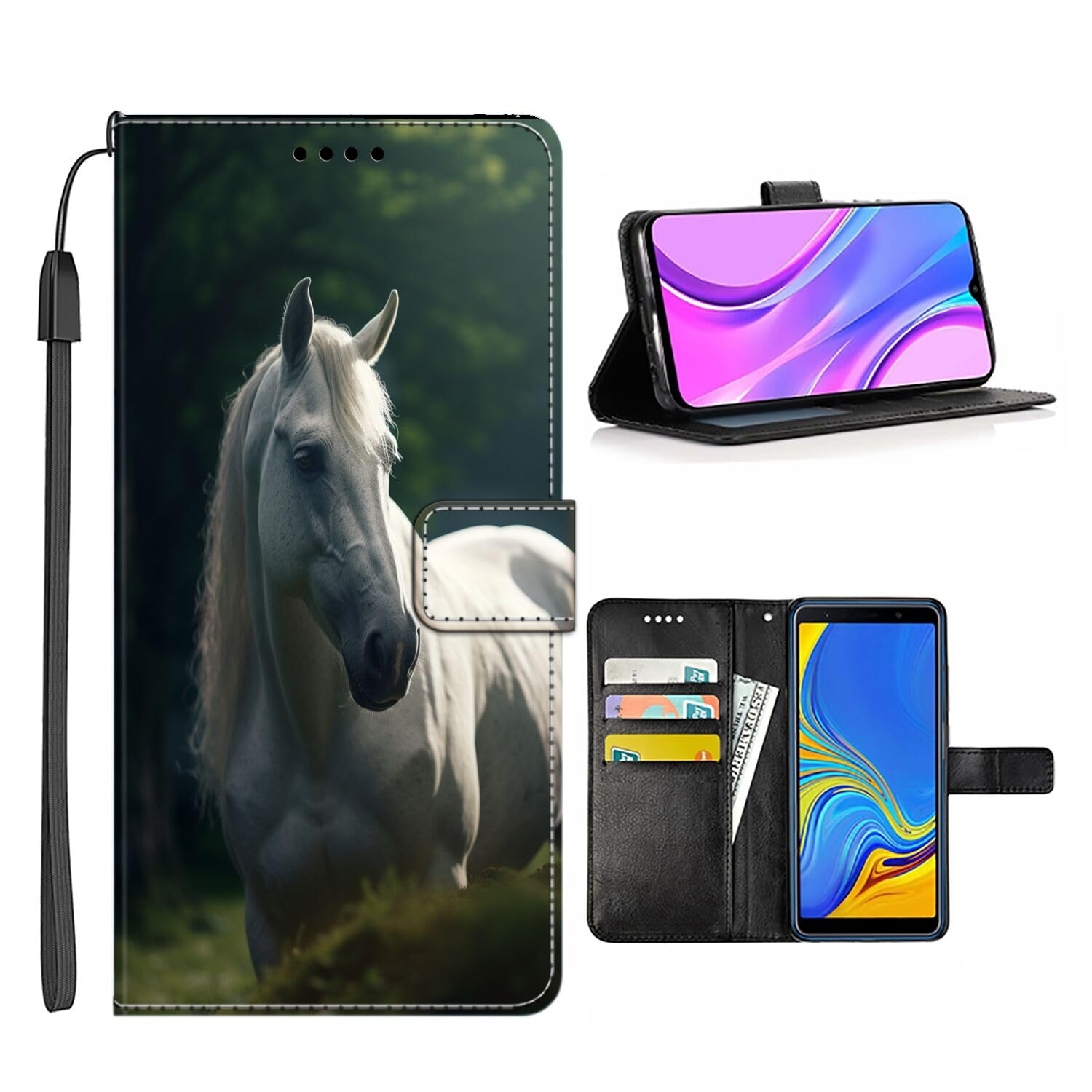 ZHOUZHANGDI Wallet Case Suitable for Google Pixel 8 Pro with Horse-aa29 Pattern with Card Slot and Wrist Strap Dust-Proof and Drop-Proof PU Leather Flip Cover Smartphone Wallet Case