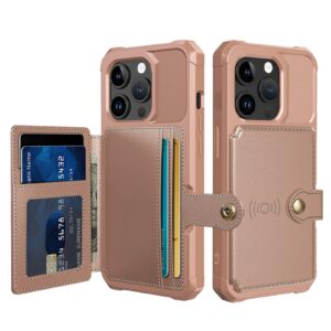 Tcaraersing Card Holder Case for iPhone 15 Pro Max Compatible with Magnetic Car Mount, Heavy Duty Shockproof Rugged Soft TPU Back Leather Flip Wallet Card Slot Cover iPhone 15 Pro Max 6.7'', Rose Gold