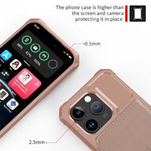 Tcaraersing Card Holder Case for iPhone 15 Pro Max Compatible with Magnetic Car Mount, Heavy Duty Shockproof Rugged Soft TPU Back Leather Flip Wallet Card Slot Cover iPhone 15 Pro Max 6.7'', Rose Gold