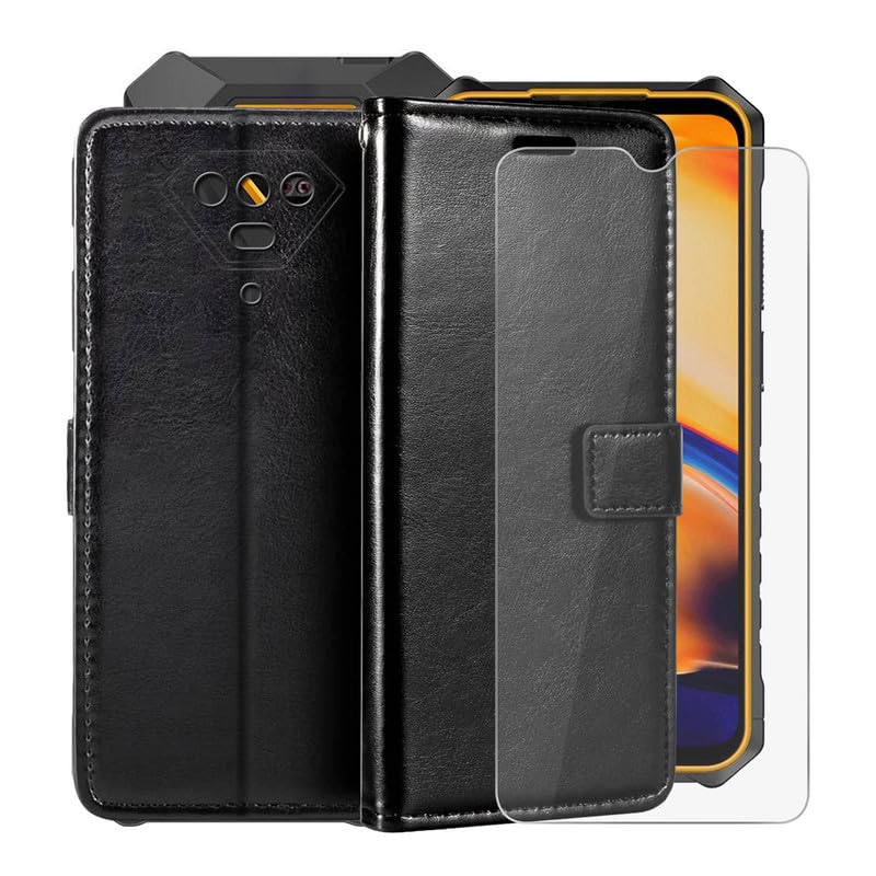 HGJTFANY Wallet Case for Ulefone Armor X13 (6.52") with 1 X Tempered Glass Screen Protector, Stand Function Premium Leather Flip Phone Cover, with Soft TPU bumper lining Case - Black