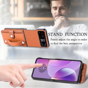 DAMONDY for Consumer Cellular Moto Razr 2023 Case with Wristband Ring,Motorola Razr 2023 Flip Case, Full Body Thin PU Leather Wrist Strap Kickstand Phone Cover Cases for Motorola Razr 2023 -Brown