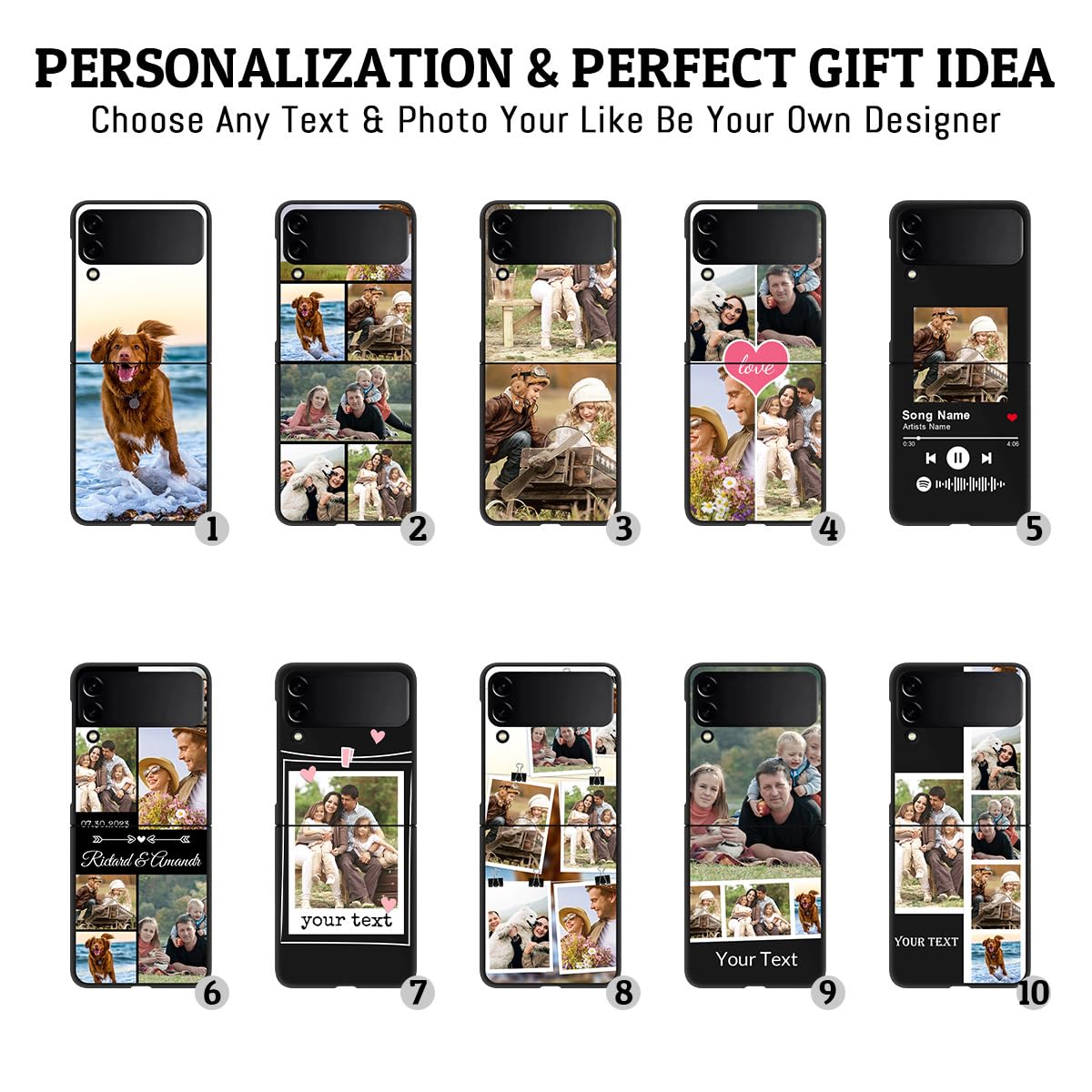 Klsify Custom Multiple Photos Collage Phone Case for Samsung Galaxy Z Flip 3 5G 2021/Galaxy Flip3 5G Customized Personalized Multiple Image Text Picture Shockproof Protective Black Soft Cover Shell