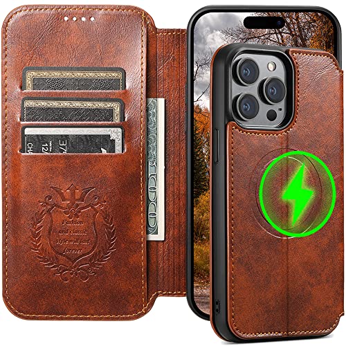 SINIANL Case Wallet for iPhone 15 Pro Max Wallet Case [Compatible with MagSafe] Magnetic Leather Flip Folio Cover Kickstand and Cash Credit Card Holder for Men Women Khaki