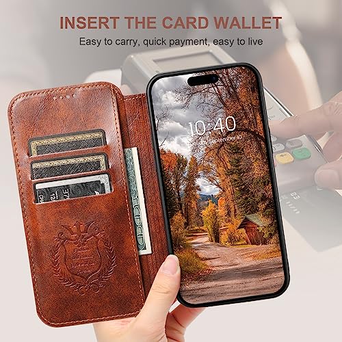 SINIANL Case Wallet for iPhone 15 Pro Max Wallet Case [Compatible with MagSafe] Magnetic Leather Flip Folio Cover Kickstand and Cash Credit Card Holder for Men Women Khaki