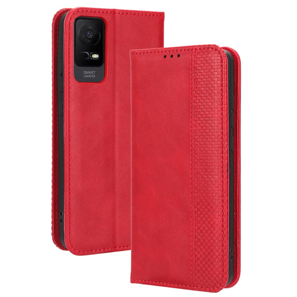 Tznzxm for TCL ION V Case,TCL ION X T607DL Wallet Case,PU Leather Flip Book Style Cover with Kickstand Card Holder Slots Protective Magnetic Phone Case for TCL ION V/TCL ION X T607DL Red