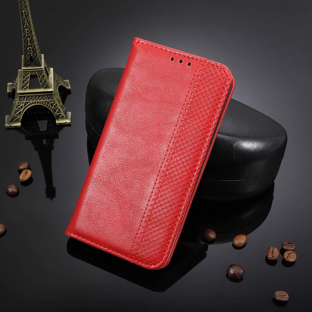 Tznzxm for TCL ION V Case,TCL ION X T607DL Wallet Case,PU Leather Flip Book Style Cover with Kickstand Card Holder Slots Protective Magnetic Phone Case for TCL ION V/TCL ION X T607DL Red