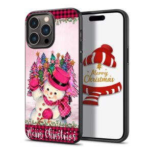 christmas pink cute snowman merry bright pink xmas trees phone case compatible with iphone 15 14 13 12 11 pro max|samsung galaxy s23 s22 s21 s20 fe|a14 a54 a53 a03s a13|note 20|z flip 3/4