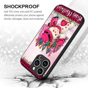 Christmas Pink Cute Snowman Merry Bright Pink Xmas Trees Phone Case Compatible with iPhone 15 14 13 12 11 Pro Max|Samsung Galaxy S23 S22 S21 S20 FE|A14 A54 A53 A03S A13|Note 20|Z Flip 3/4