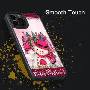 Christmas Pink Cute Snowman Merry Bright Pink Xmas Trees Phone Case Compatible with iPhone 15 14 13 12 11 Pro Max|Samsung Galaxy S23 S22 S21 S20 FE|A14 A54 A53 A03S A13|Note 20|Z Flip 3/4