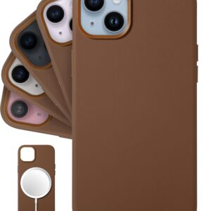 LONLI Classic - (for iPhone 15) - European Nappa Leather Phone Case - Smoothen and Soften Over Time - Compatible with Magsafe - Saddle Brown