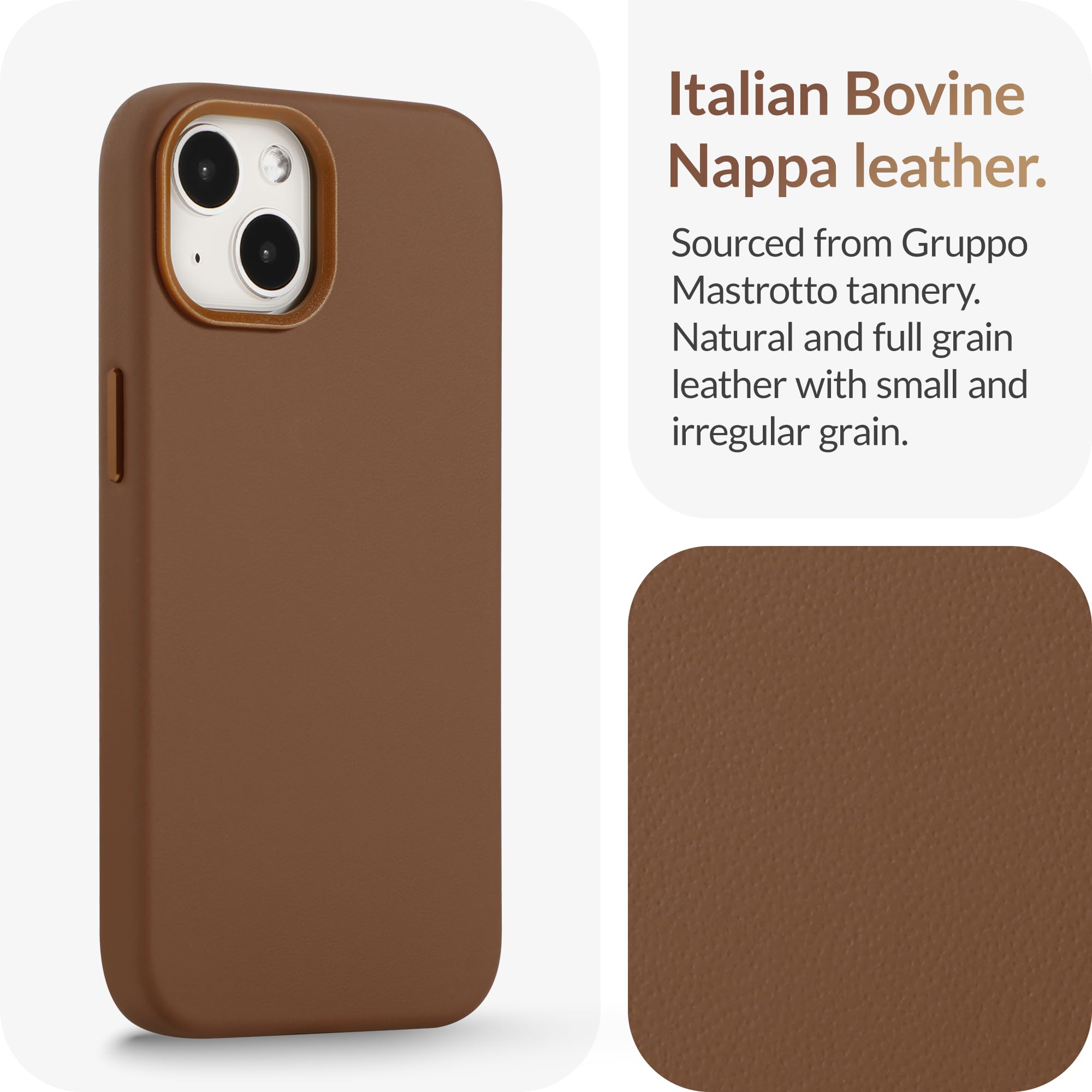 LONLI Classic - (for iPhone 15) - European Nappa Leather Phone Case - Smoothen and Soften Over Time - Compatible with Magsafe - Saddle Brown