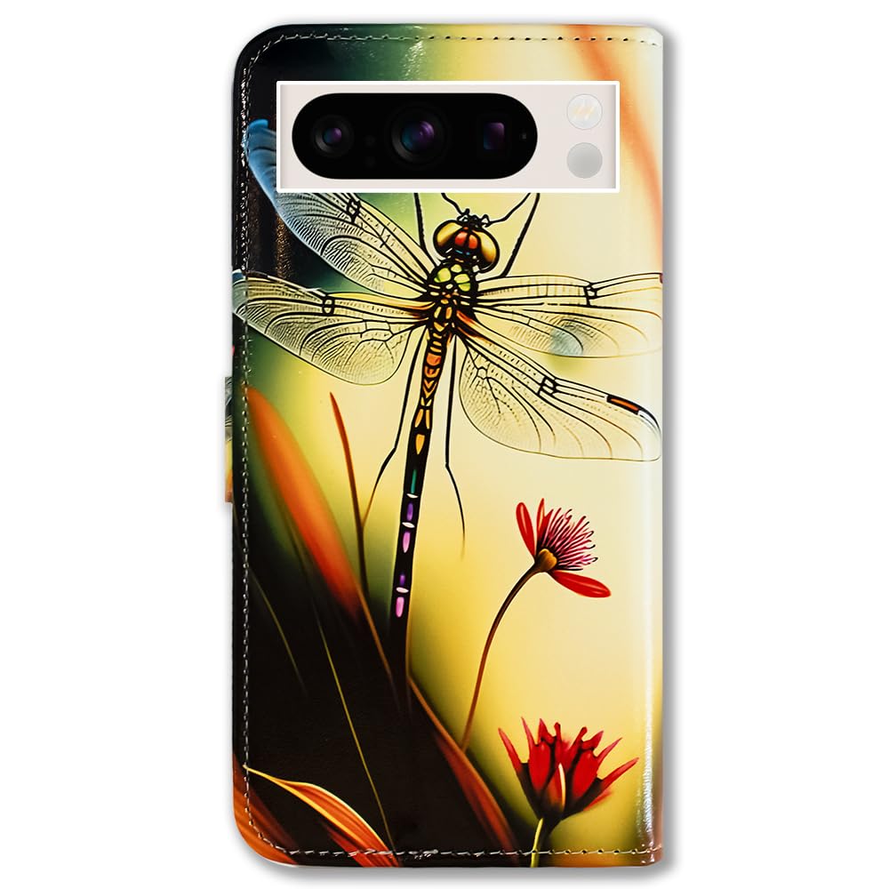 Bcov Pixel 8 Pro Case,Colorful Dragonfly Style Leather Flip Phone Case Wallet Cover with Card Slot Holder Kickstand for Google Pixel 8 Pro