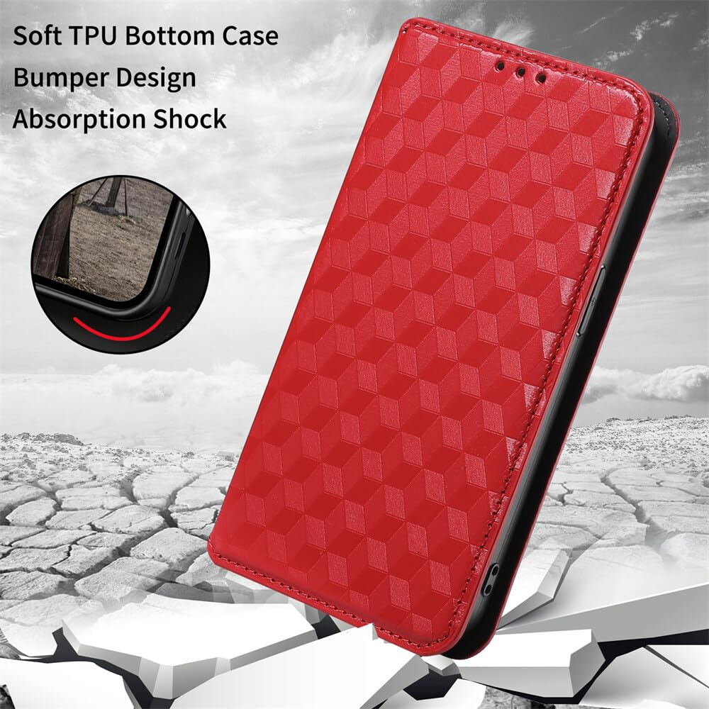FLOODKING Compatible with Samsung Galaxy Note 10 Lite Phone Case Wallet Genuine Leather Shockproof TPU Case Stand Durable Flip Book Folding Phone Case Red