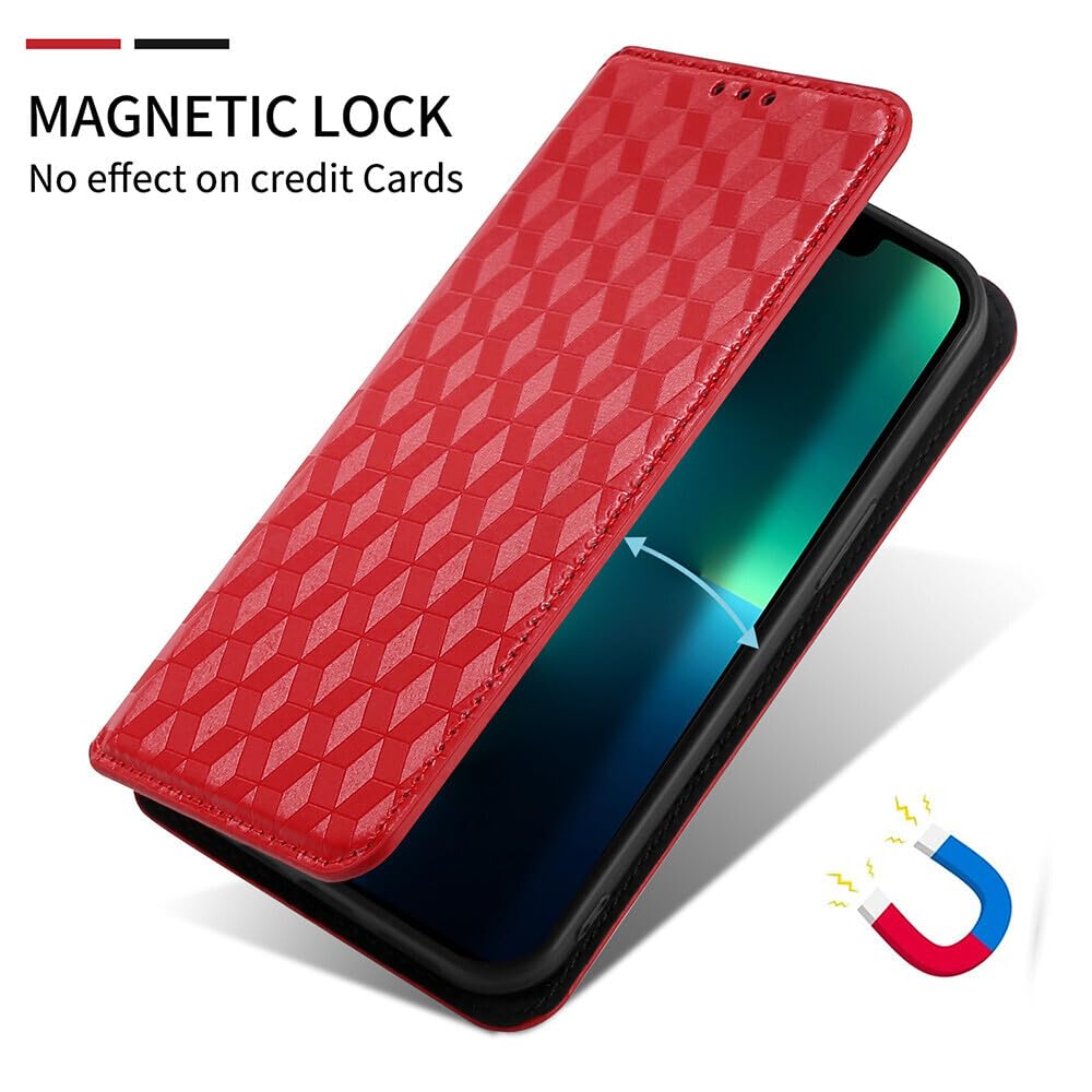 FLOODKING Compatible with Samsung Galaxy Note 10 Lite Phone Case Wallet Genuine Leather Shockproof TPU Case Stand Durable Flip Book Folding Phone Case Red