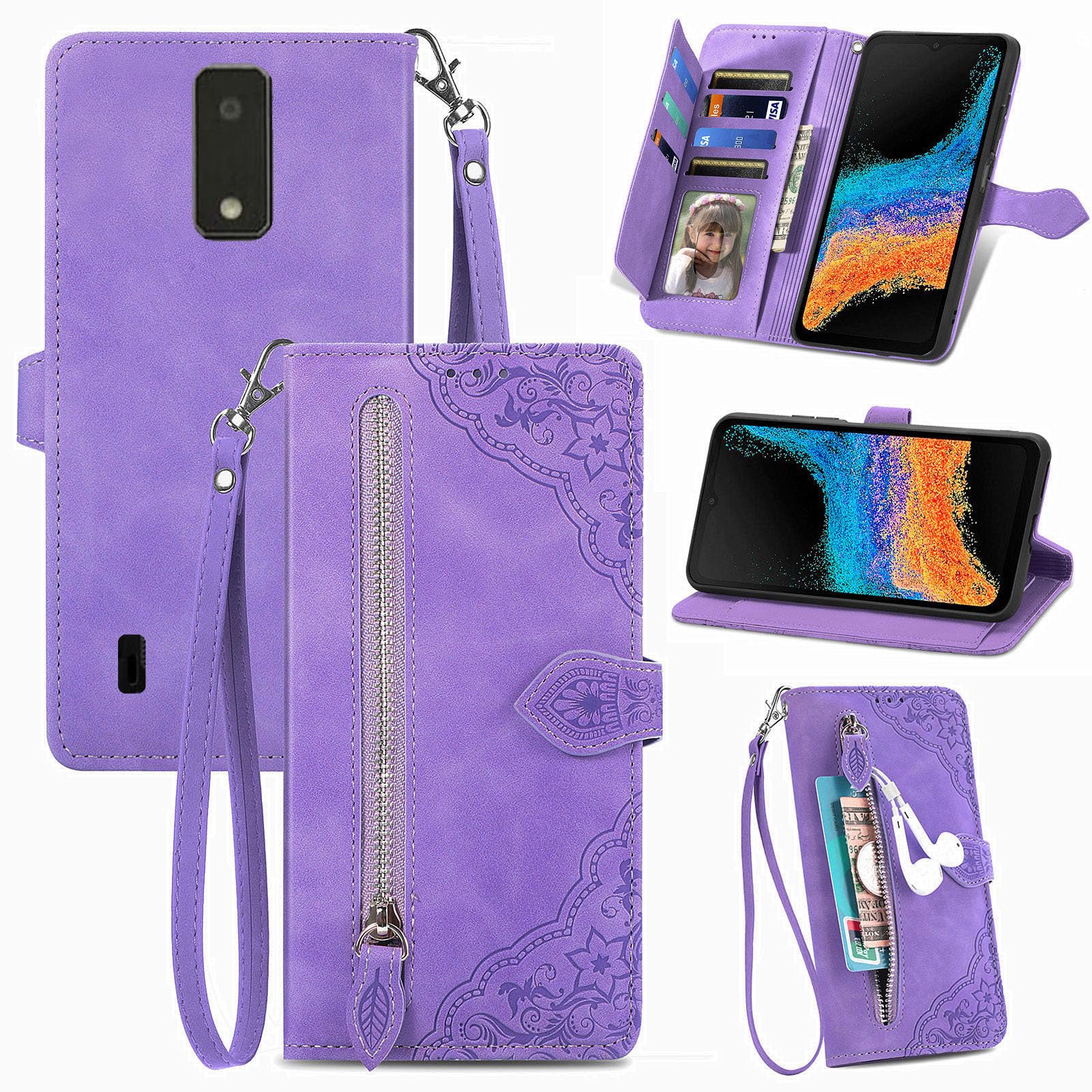 DAMONDY for BLU View4 Zipper Wallet Case,BLU View 4 B135DL Case,Premium Magnetic Closure Stand Function Folio PU Leather Flip Cover Inner Soft TPU Case for BLU View 4 B135DL -Purple