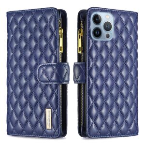 SUPWALL Wallet Case Compatible for iPhone 13 Pro | Flip Leather Case with Removable Wristlet Strap and 9 Card Holder | Magnetic Closure Case with Zipper for Men Women | Blue