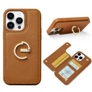 custype for iphone 15 pro wallet case with card holder,180°ring holder kickstand card slots case,leather protective case for women and men for iphone 15 pro 6.1"-brown