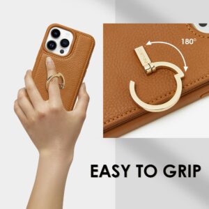 CUSTYPE for iPhone 15 Pro Wallet Case with Card Holder,180°Ring Holder Kickstand Card Slots Case,Leather Protective case for Women and Men for iPhone 15 Pro 6.1"-Brown