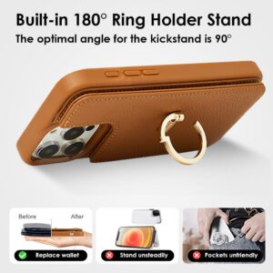 CUSTYPE for iPhone 15 Pro Wallet Case with Card Holder,180°Ring Holder Kickstand Card Slots Case,Leather Protective case for Women and Men for iPhone 15 Pro 6.1"-Brown