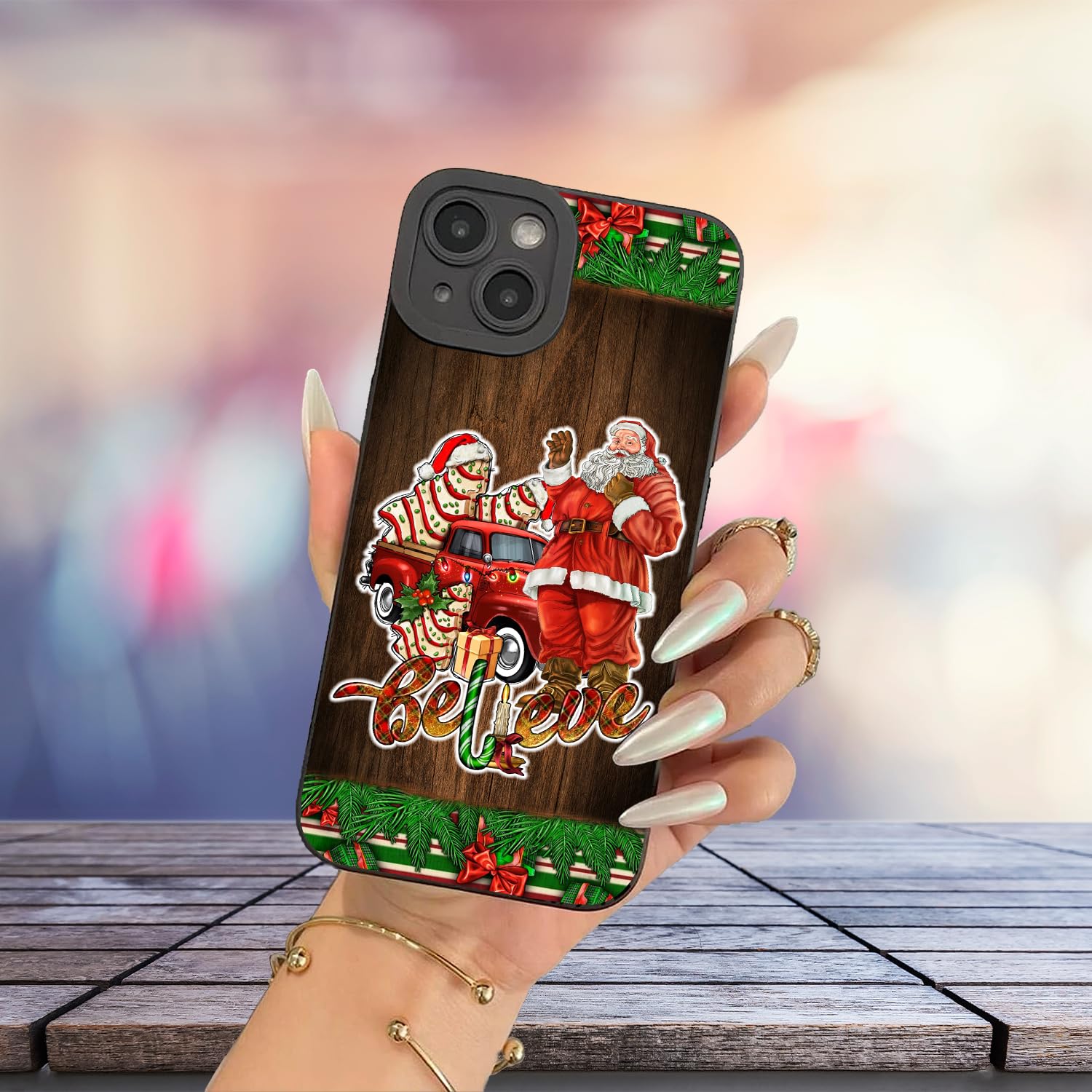 Believe Santa Red Truck Xmas Present Merry Bright Phone Case Compatible with iPhone 15 14 13 12 11 Pro Max Mini XR 8 Plus Samsung S23 S22 S21 S20 FE A14 A54 A03S A53 A13 Z Flip 3/4