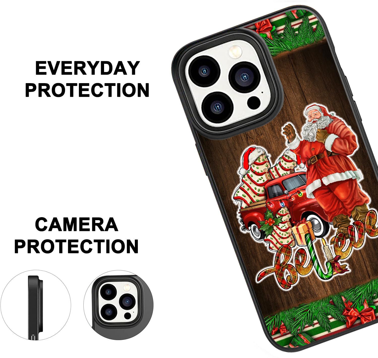 Believe Santa Red Truck Xmas Present Merry Bright Phone Case Compatible with iPhone 15 14 13 12 11 Pro Max Mini XR 8 Plus Samsung S23 S22 S21 S20 FE A14 A54 A03S A53 A13 Z Flip 3/4