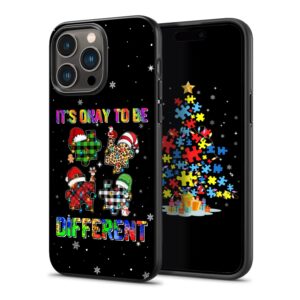 to Be Different Christmas Autism Awareness Puzzles Phone Case Compatible with iPhone 15 14 13 12 11 Pro Max|Samsung Galaxy S23 S22 S21 S20 FE|A14 A54 A53 A03S A13|Note 20 10|Z FLIP 3/4/5 Black