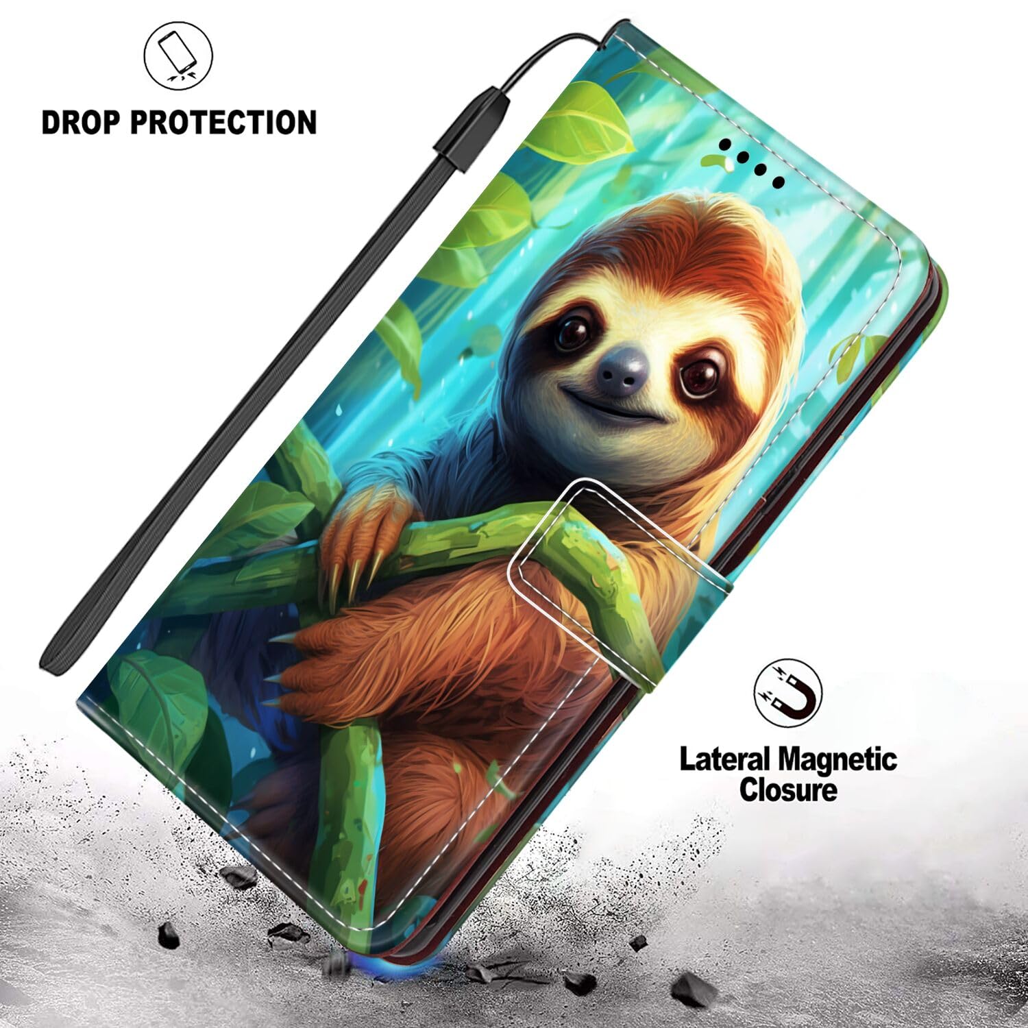 DeweiDirect Wallet Case suitable for Moto G Power (2021) with Sloth-aa89 pattern, Top PU Leather, Kickstand with Wrist Strap Multifunction Smartphone Cellphone Case Folio Pocket Flip Lanyard