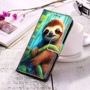 DeweiDirect Wallet Case suitable for Moto G Power (2021) with Sloth-aa89 pattern, Top PU Leather, Kickstand with Wrist Strap Multifunction Smartphone Cellphone Case Folio Pocket Flip Lanyard