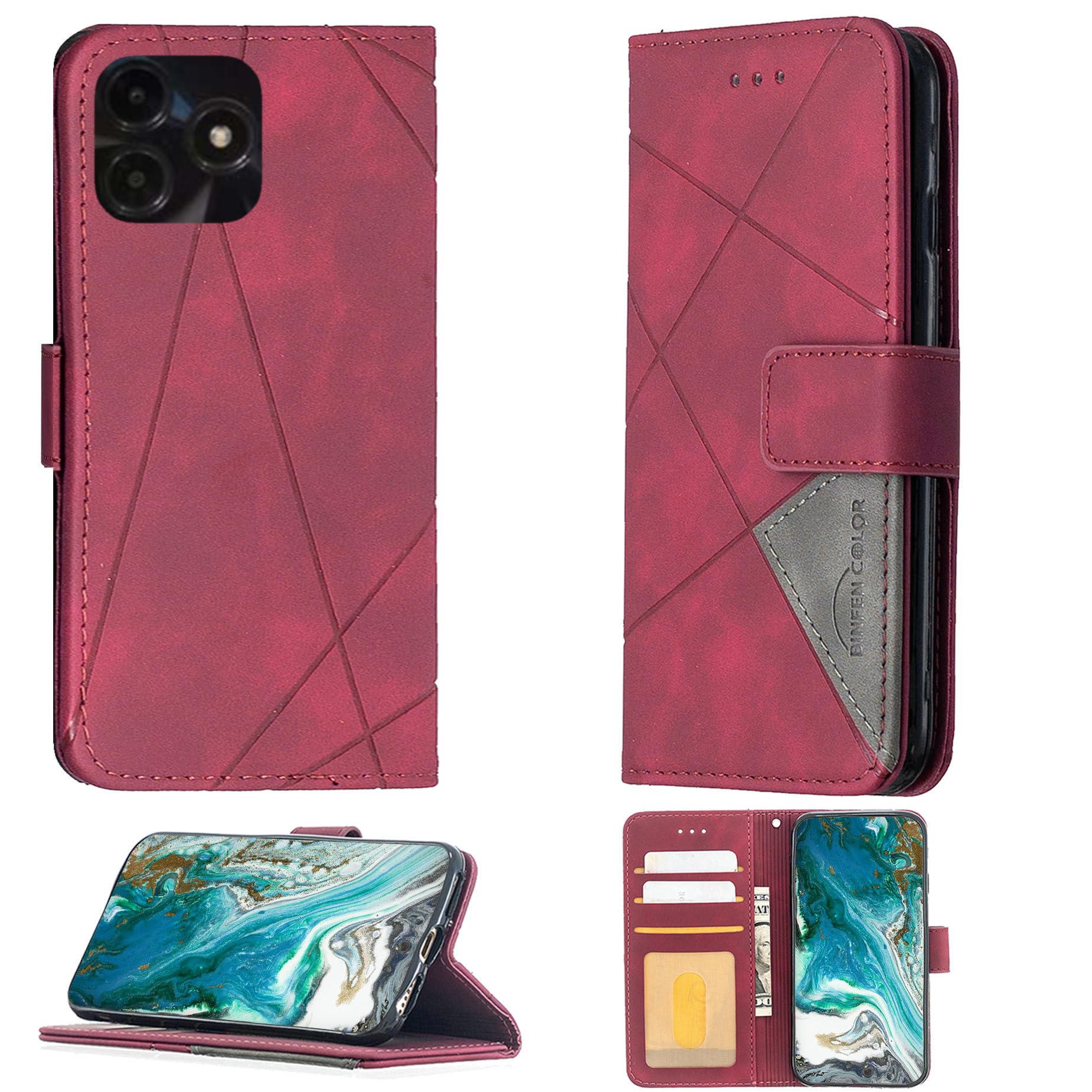 jioeuinly Vortex Z23 Case Compatible with Vortex Z23 Phone Case Cover Flip Stand Cover Stitching Style Wallet Case BF05 Red