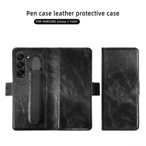 Cell Phone Flip Case Cover Premium PU Wallet Leather Phone Case Compatible with Samsung Galaxy Z Fold 5 Case, with [Card Holder] [Pen Slot] PC Inner Shell Magnetic Closure Flip Case Cover for Galaxy Z