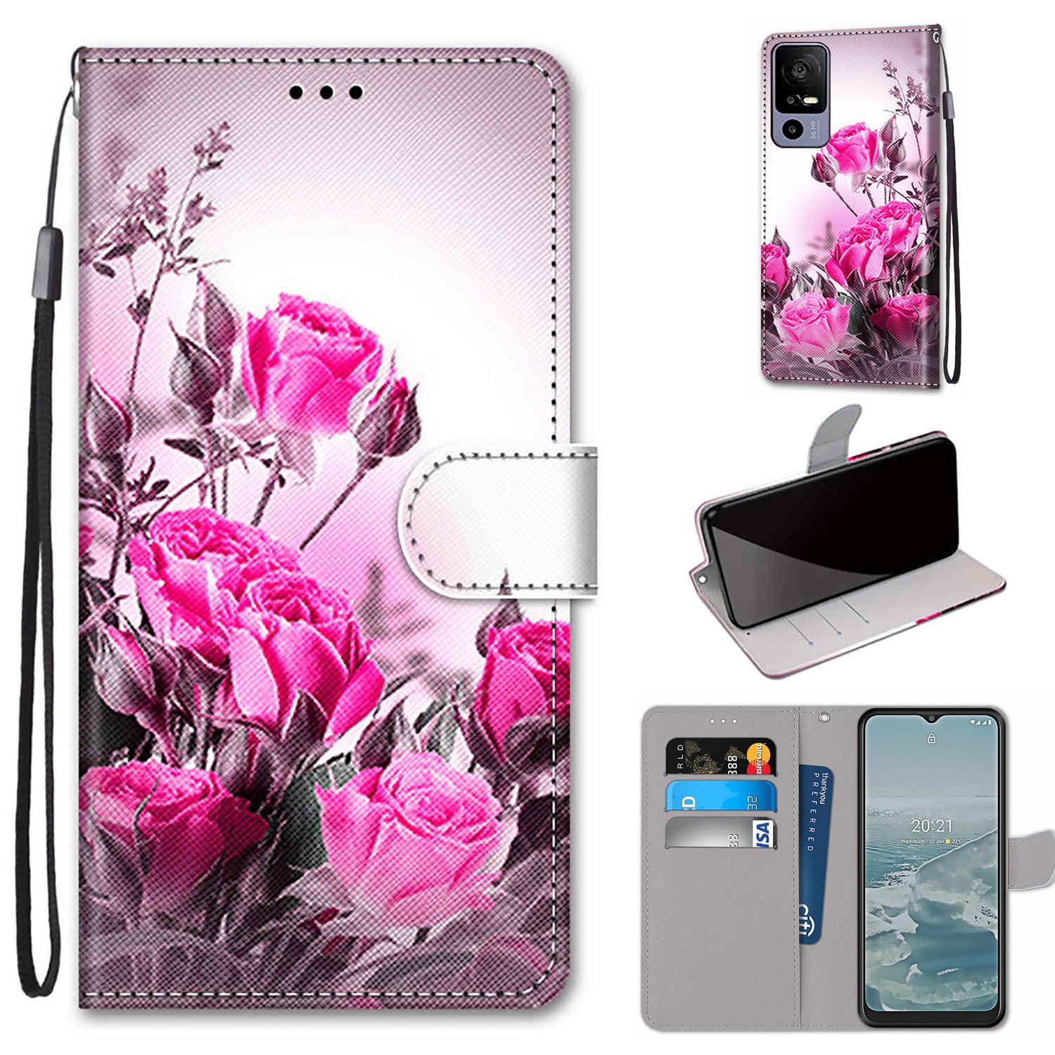 Ranyi for TCL 40 XE 5G Case, TCL 40 X 5G Case, Floral Flower Leather Wallet Case with Credit Card Holder Kickstand Strap Flip Folio Magnetic Wallet Case for TCL 40 XE 40 XE 5G T609DL /TCL 40 X 40X 5G