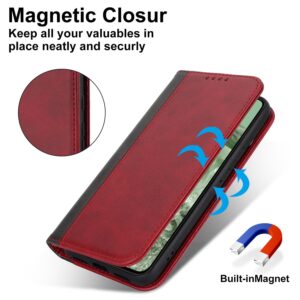 Ｈａｖａｙａ for Pixel 8 Case wallet with Card Holder google pixel 8 phone Case for women Flip folio leather phone Cover with Credit Card Slots for men-Red and black