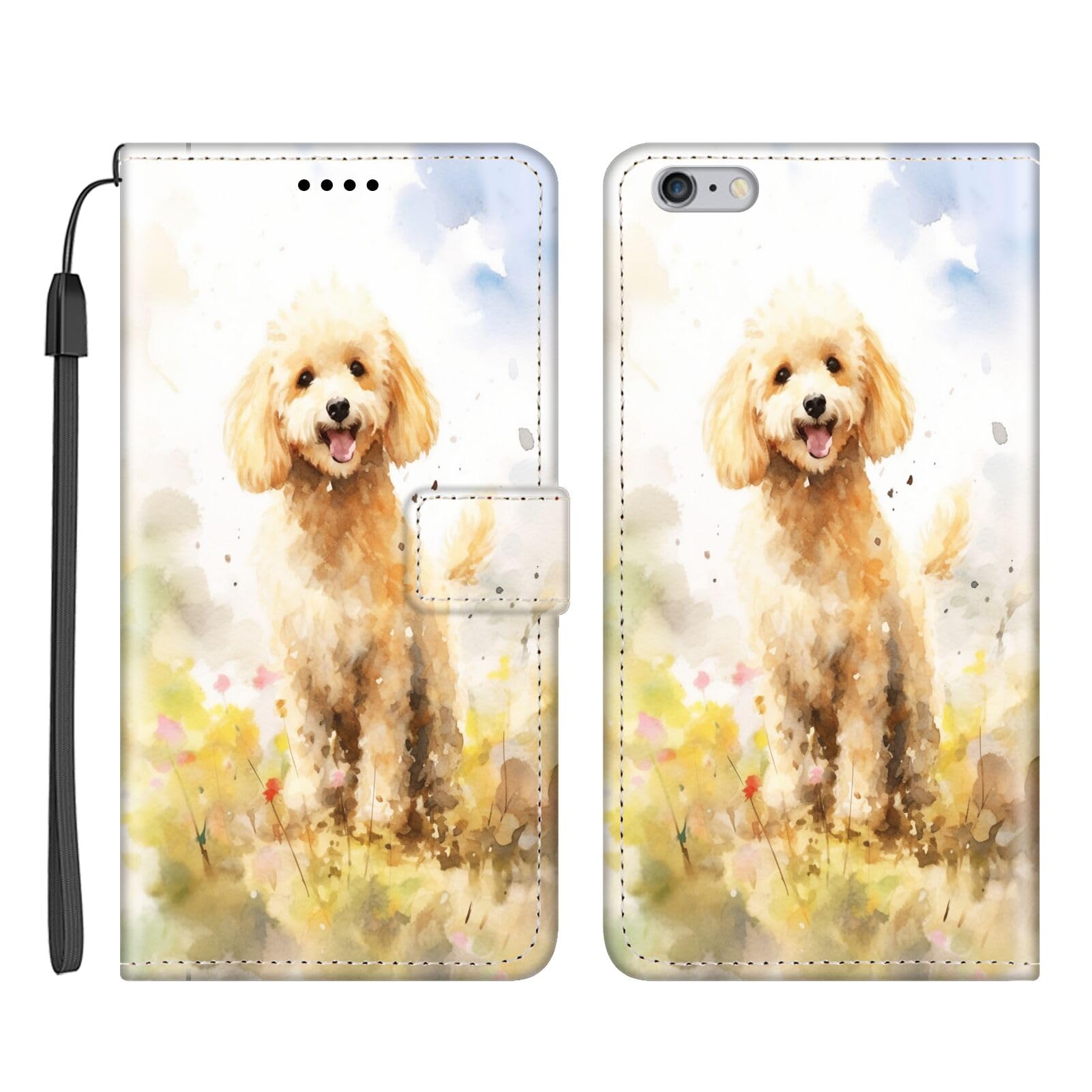 DAFEI Wallet Case for iPhone 6/6s with Poodle Dog-aa43 Pattern PU Leather Flip Folio ID&Credit Cards Pocket Lanyard