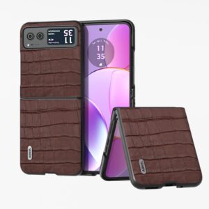 DAMONDY for Motorola Razr 2023 Case,Consumer Cellular Motorola Razr 2023 Phone Case, Slim Thin Crocodile Pattern Leather Protective Flip Cover Case Compatible with Motorola Razr 2023 -Brown