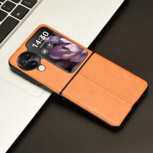 Leather Case for Oppo Find N3 Flip, Premium PU Leather Hard PC Slim Flip Phone Case Scratch Resistant Protective Cover for Oppo Find N3 Flip 2023,Orange