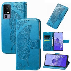 Ranyi for Lively Jitterbug Smart4 Case, Jitterbug Smart 4 Case, Butterfly Pattern Magnetic Wallet Case with Credit Card Holder Kickstand Flip Folio Leather Wallet Case for Jitterbug Smart4 -blue