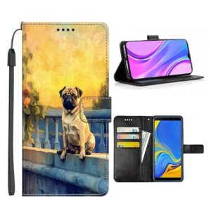 dafei wallet case for iphone 13 with pug dog-aa129 pattern pu leather flip folio id&credit cards pocket lanyard
