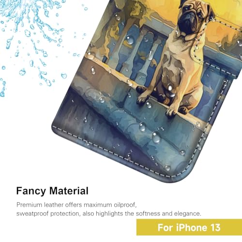 DAFEI Wallet Case for iPhone 13 with Pug Dog-aa129 Pattern PU Leather Flip Folio ID&Credit Cards Pocket Lanyard