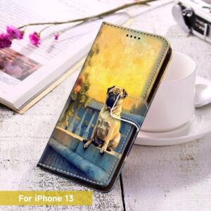 DAFEI Wallet Case for iPhone 13 with Pug Dog-aa129 Pattern PU Leather Flip Folio ID&Credit Cards Pocket Lanyard