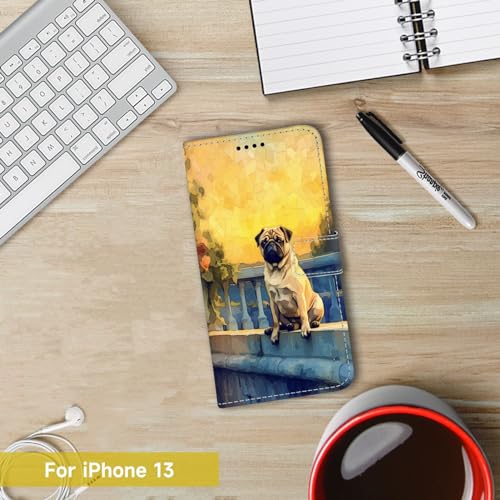 DAFEI Wallet Case for iPhone 13 with Pug Dog-aa129 Pattern PU Leather Flip Folio ID&Credit Cards Pocket Lanyard