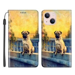 DAFEI Wallet Case for iPhone 13 with Pug Dog-aa129 Pattern PU Leather Flip Folio ID&Credit Cards Pocket Lanyard