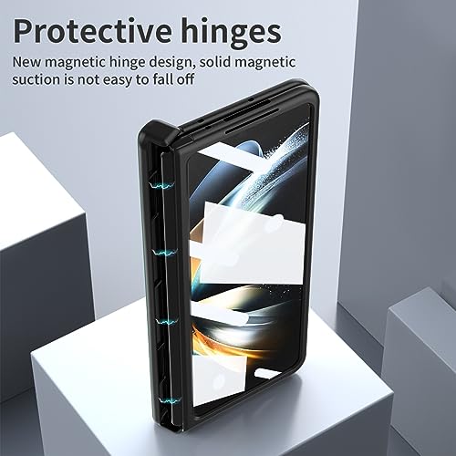 Phone flip case Premium PU Leather Case Compatible with Samsung Galaxy Z Fold 3 5G Magnetic Hinge Case with Built-in Screen Protector & Kickstand,Ultra Thin PC Shockproof Cover case with card holder (