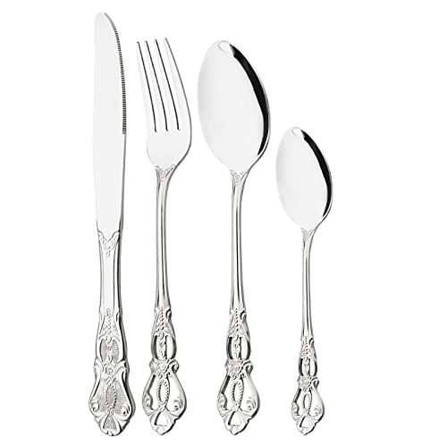 JANKNG Mirror Polished Silver Silverware Set, 24-Piece 18/10 Stainless Steel Shiny Finish Flatware Set Service for 6, Kitchen Utensil Set, Tableware Cutlery Set for Home and Restaurant Dishwasher Safe