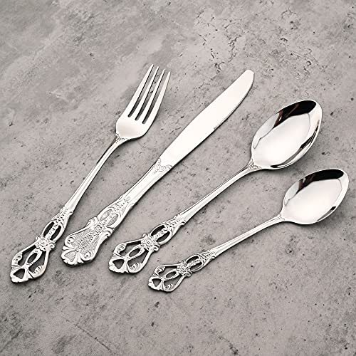 JANKNG Mirror Polished Silver Silverware Set, 24-Piece 18/10 Stainless Steel Shiny Finish Flatware Set Service for 6, Kitchen Utensil Set, Tableware Cutlery Set for Home and Restaurant Dishwasher Safe