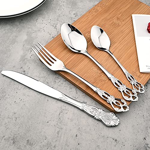 JANKNG Mirror Polished Silver Silverware Set, 24-Piece 18/10 Stainless Steel Shiny Finish Flatware Set Service for 6, Kitchen Utensil Set, Tableware Cutlery Set for Home and Restaurant Dishwasher Safe