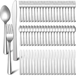 BBTO 100 Pcs Silverware Set for 33 Stainless Steel Flatware Set Mirror Polished Kitchen Utensils Cutlery Set with Square Edge Include 33 Knife 34 Fork 33 Spoon Tableware Set for Home, Dishwasher Safe