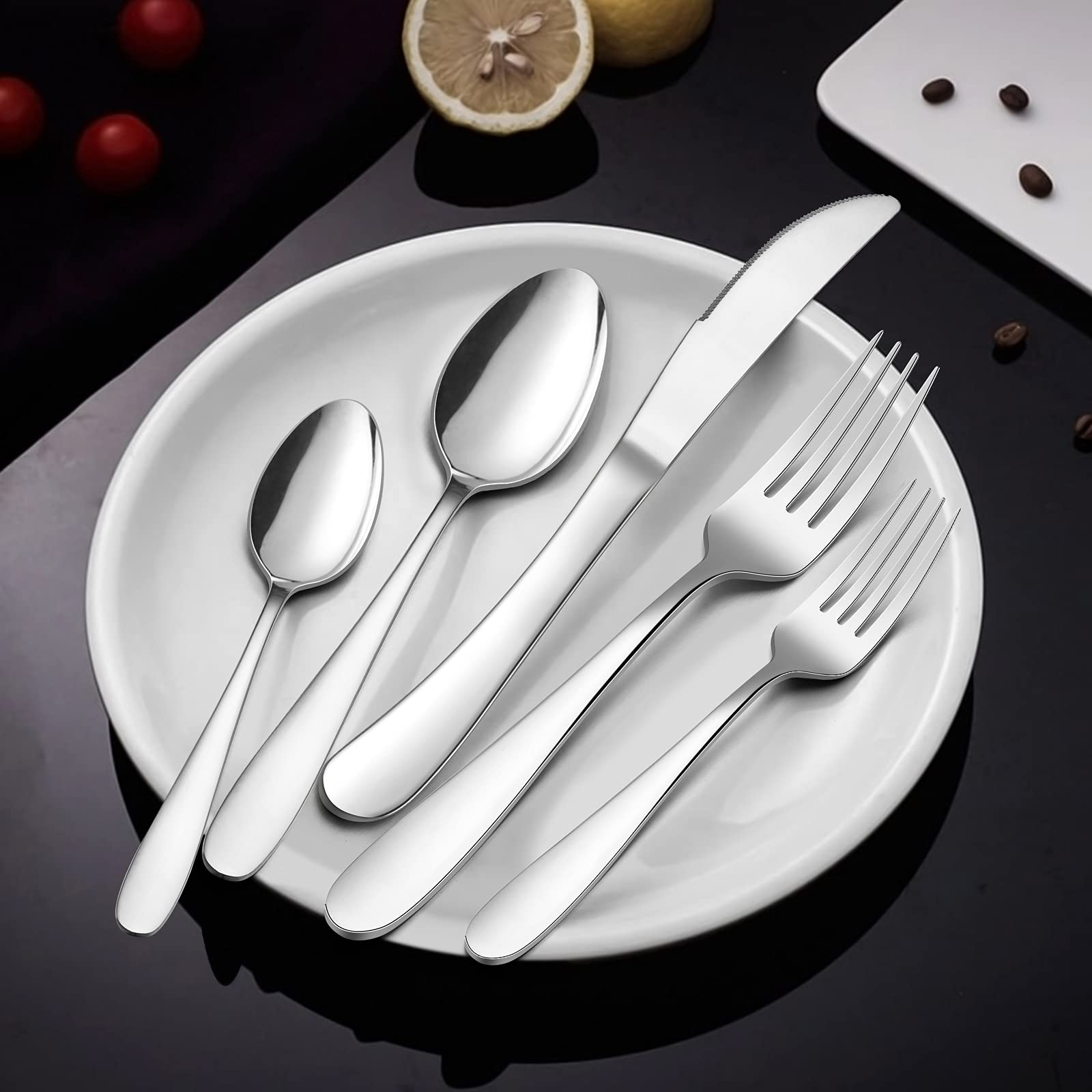 Heavy Duty Silverware Set with Serving Utensils, HaWare 45 Pieces Stainless Steel Flatware Set, Heavy Weight Eating Utensils Tableware for 8, Modern Cutlery for Home, Dishwasher Safe, Mirror Polished