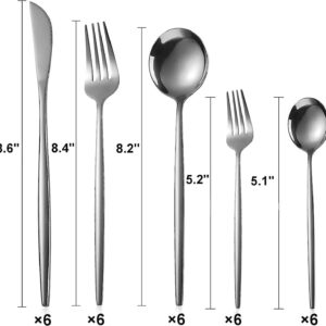 YTCYKJ 30 Piece Silverware Set Service For 6,Mirror Polished Stainless Steel Utensils Set,Flatware Set,Include Fork Knife Spoon Silverware Set,Reusable,Dishwasher Safe(Silver)