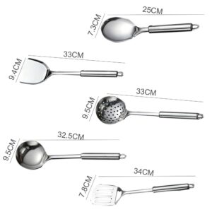 5 Pcs Stainless Steel Cooking Utensils Set Heat Resistant Kitchen Gadgets Utensil Set Includes Slotted Spoon, Slotted Spatula, Large Spoon, Soup, Spatula