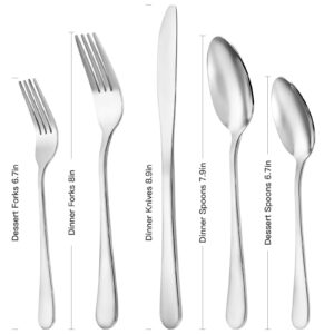 Silverware Set, 20 Piece Flatware Cutlery Set Stainless Steel Kitchen Utensils Service for 4, Dishwasher Safe, Mirror Polished Dinner Knife, Fork, Spoon for Home and Restaurant Christmas Gift (Silver)